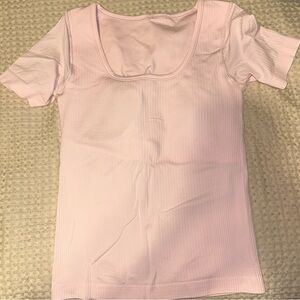 Lululemon Strawberry Milkshake Size 8 Ribbed Tee with padded bra attached